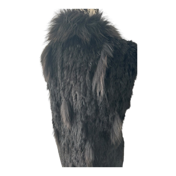 NWT Appraised - Genuine Fox & Rex Rabbit Fur Vest Fringes, Black & Brown, XL - Picture 7 of 12